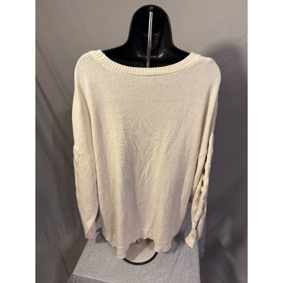 Lane Bryant Knit Sweater White Black Ribbon Accents Womens 1X14/16 Feminine Chic - Picture 3 of 3